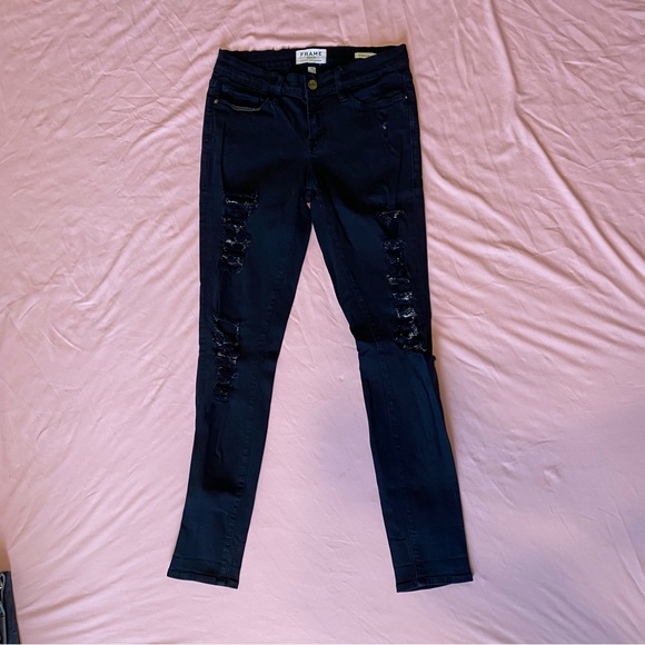 Frame Denim Distressed Black Le Skinny de Jeanne Skinny Jeans - Picture 2 of 4